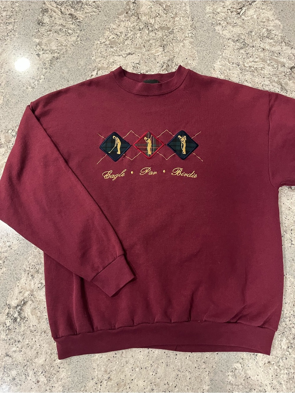Vintage 90s Men's Burgundy Crewneck Sweatshirt with Golf Embroidery